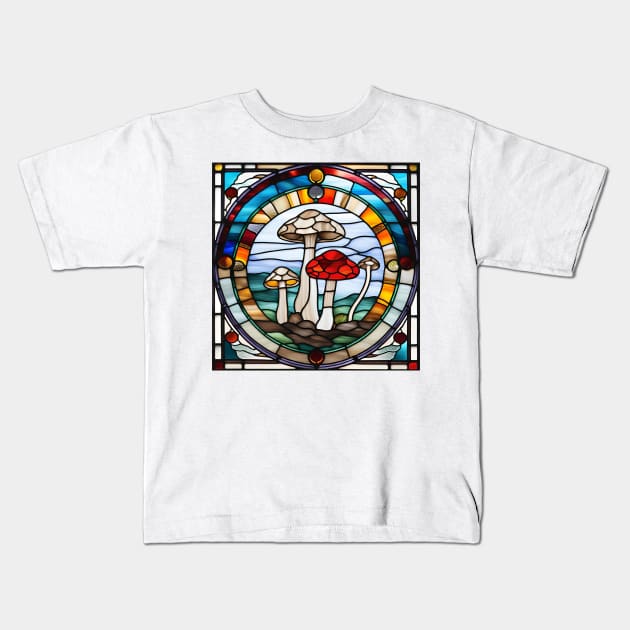 Mushroom Specimens Stained Glass Kids T-Shirt by Xie